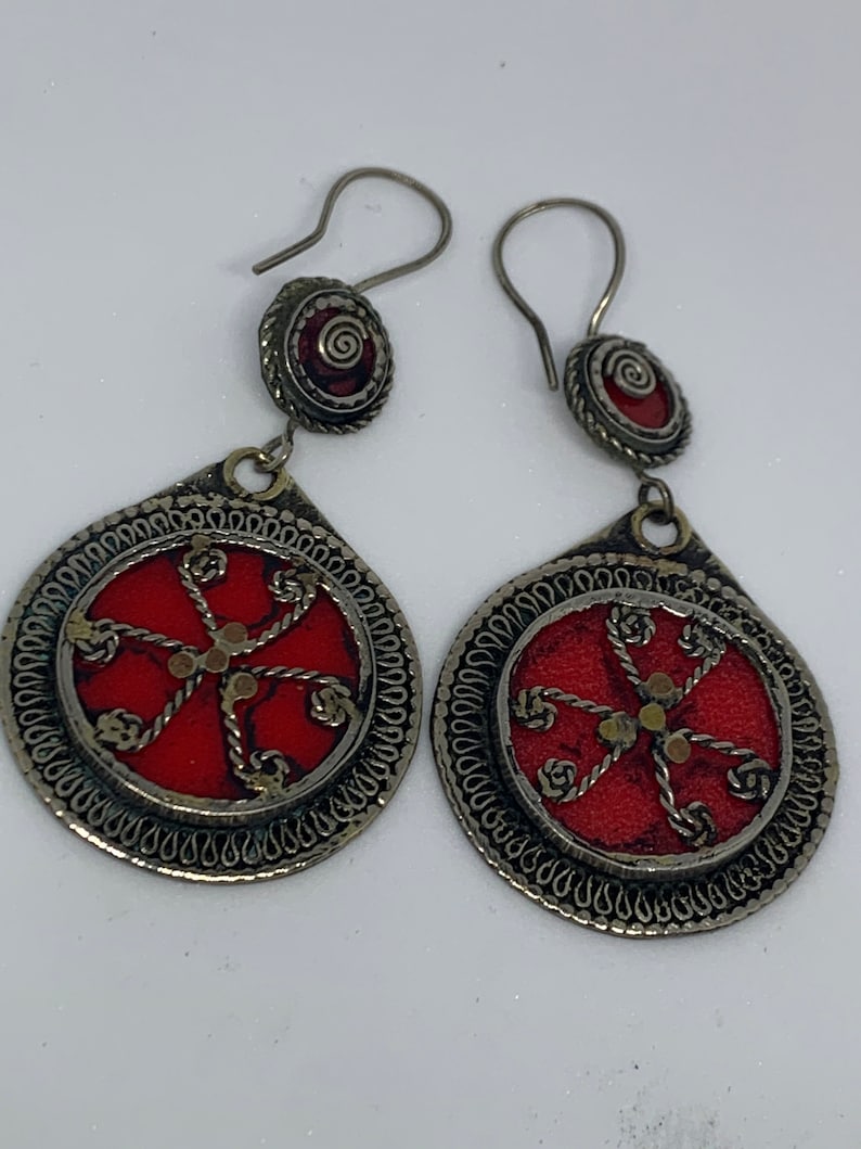 Afghan Handmade.Ethnic stone Tribal boho Nomadic Jewelry Turquoise Earring-vintage Style Coral Earring-red Stone Earring