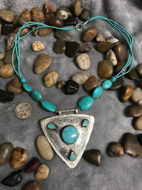 Blue sky Turquoise stone necklace , boho afghan j… - image 4