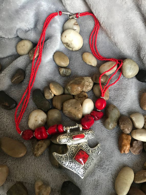 Red Turquoise stone necklace, Afghan boho necklace