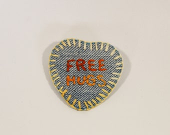 Free Hugs Denim Embroidered Badge