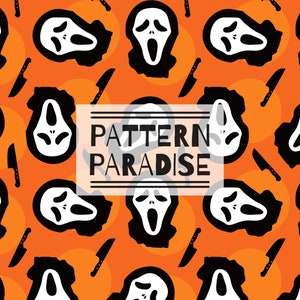 Seamless Pattern Halloween Repeating Fabric Design | Instant Download Printable Scream Ghost Face | Commercial License Fabric Sublimation