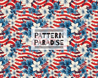 Seamless Pattern Fourth of July Floral Repeating Fabric Design | Instant Download Printable Flowers | Commercial License Fabric Sublimation