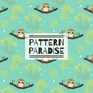 Patrón sin costuras lindo perezoso repitiendo diseño de tela / descarga instantánea imprimible bebé perezoso niños / sublimación de tela de licencia comercial