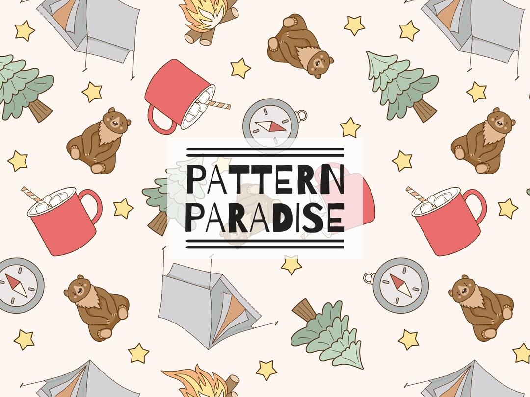 Camping Seamless Repeat Pattern for Fabric Sublimation, Outdoors ...
