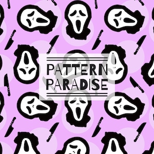 Seamless Pattern Halloween Repeating Fabric Design | Instant Download Printable Scream Ghost Face | Commercial License Fabric Sublimation
