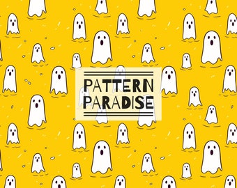 Padrão sem costura Fantasma de Halloween repetindo design de tecido | Download instantâneo Fantasma fofo para impressão | Sublimação de tecido com licença comercial