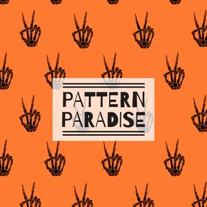 Seamless Pattern Halloween Repeating Fabric Design | Instant Download Printable Skeleton Peace Hand | Commercial License Fabric Sublimation