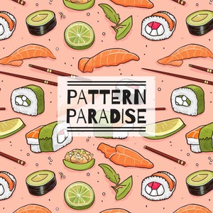 Seamless Pattern Sushi Repeating Fabric Design | Instant Download Printable Sushi Roll | Commercial License Fabric Sublimation