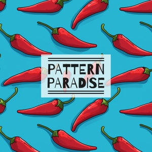 Seamless Pattern Hot Chilli Pepper Repeating Fabric Design | Instant Download Printable Food | Commercial License Fabric Sublimation