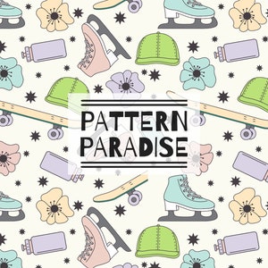 Ice Skates Seamless Repeat Pattern For Fabric Sublimation, Skateboard Repeating Fabric Design, Seamless Digital Pattern, Seamless File