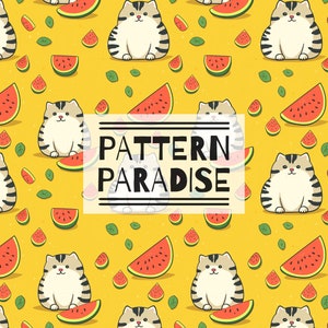Cat Seamless Repeat Pattern For Fabric Sublimation, Watermelon Summer Repeating Fabric Design, Seamless Digital Pattern, Seamless File