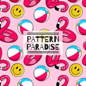Seamless Pattern Flamingo Pool Float Repeating Fabric Design | Instant Download Printable Summer | Commercial License Fabric Sublimation