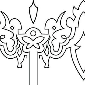 Pode incluir: Desenho de arte de linha em preto e branco de um padrão repetitivo de flores e folhas estilizadas. O design é simétrico e tem um estilo vintage.