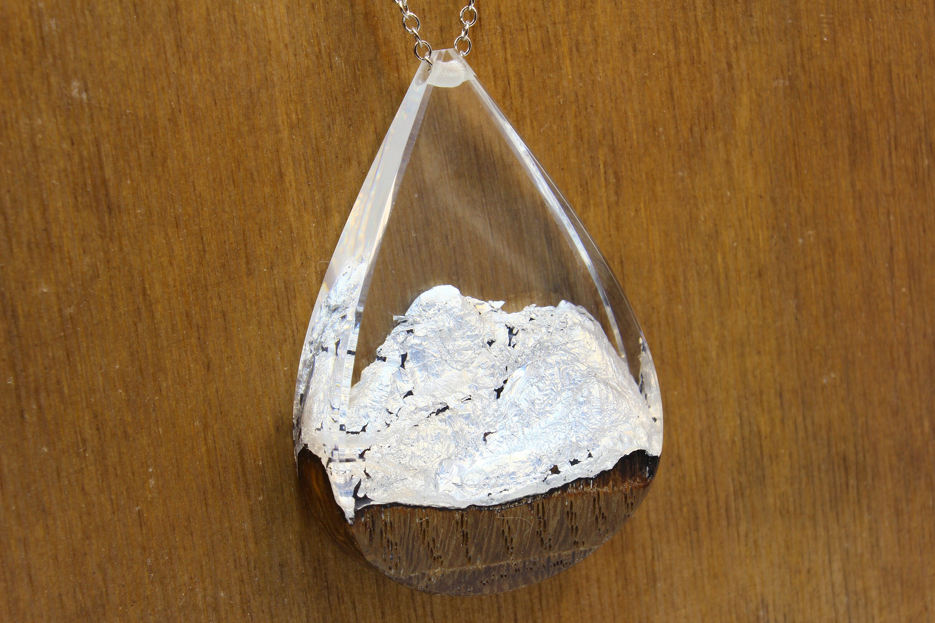 Wooden pendant with silver coating necklace for women Etsy