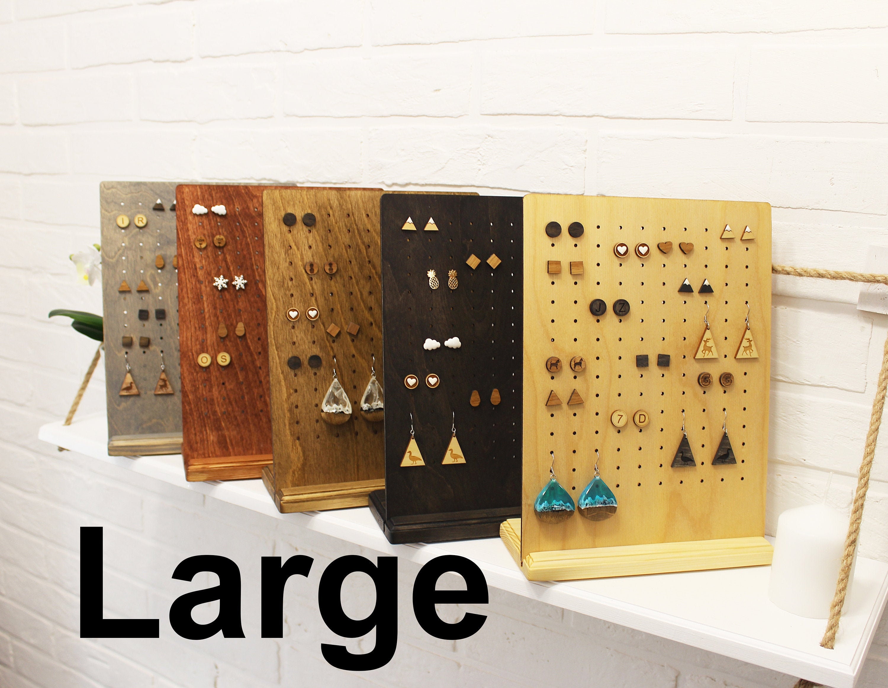 Earring display jewelry stand - wooden jewelry display stand case - w…