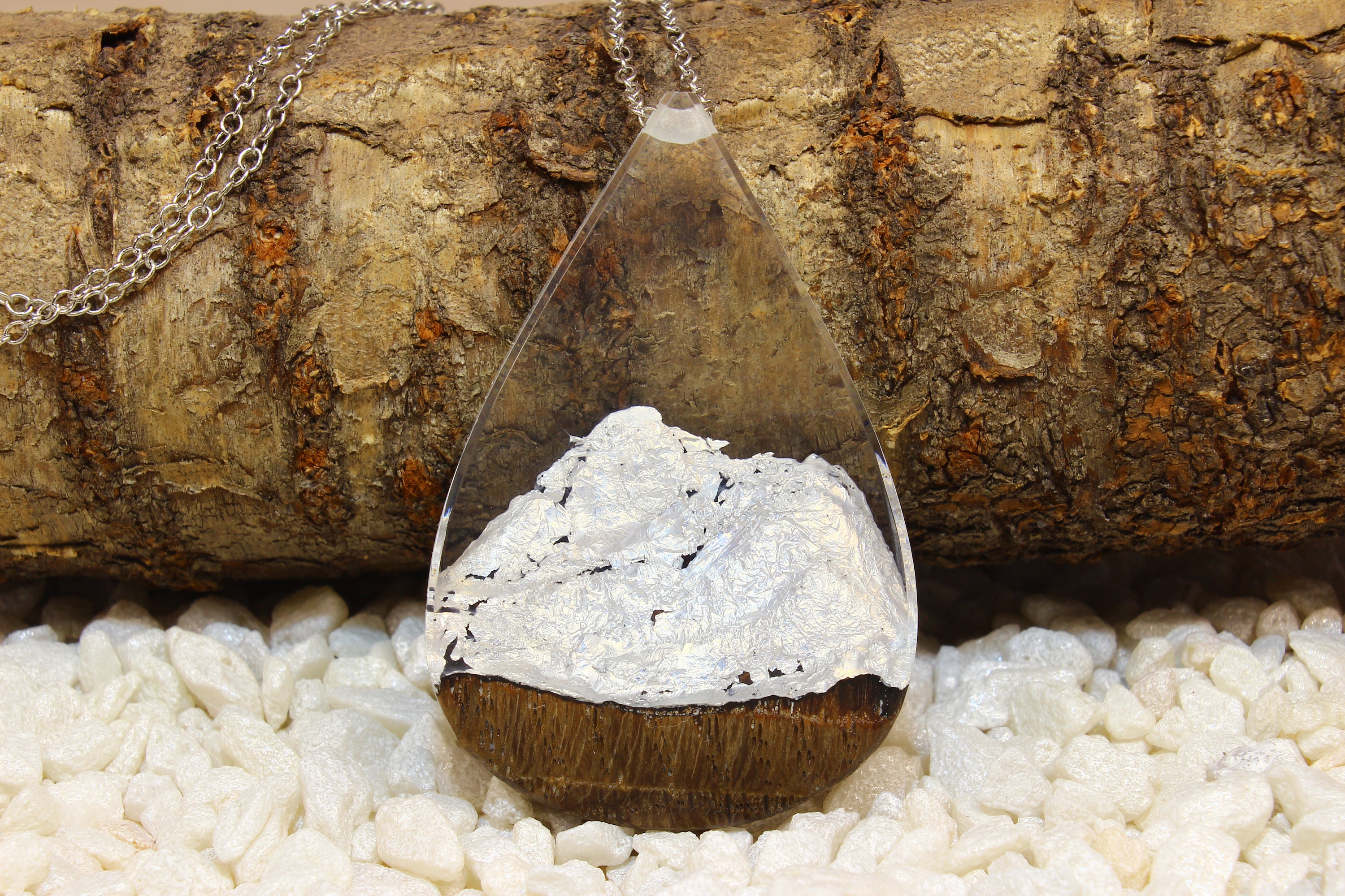 Wooden pendant with silver coating necklace for women Etsy