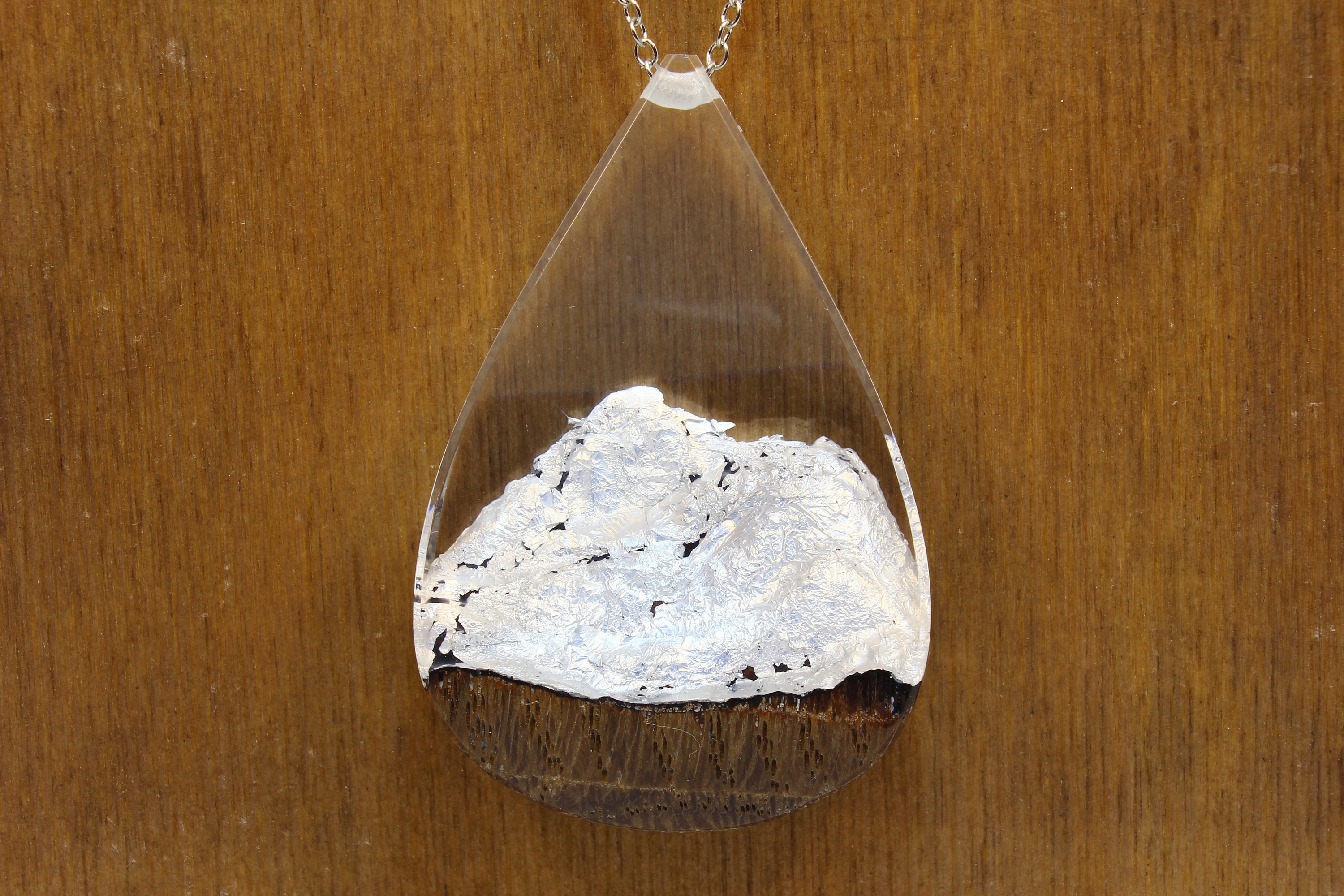 Wooden pendant with silver coating necklace for women Etsy