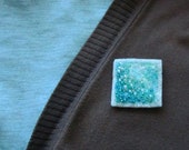 Square Felt Brooch Bead Embroidery Teal Turquoise Sparkly Matte Broach Minimalist Pin Needle Felt Geometry Soft Light Jewellery For Sweater