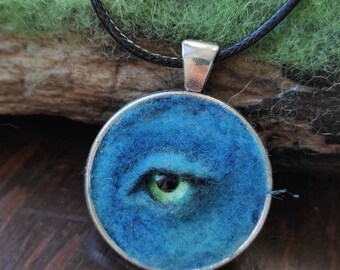 Blue Skin, Wild Green Eye Cat Pupil, Cosplay Costume Jewelry, Wildlife Style Pendant Necklace With A Human Eye, Blue Whale