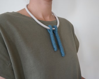 Balance / Key - Blue, Statement Modern Rope Necklace