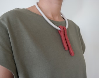 Balance / Key - Terra cotta, Statement Modern Rope Necklace