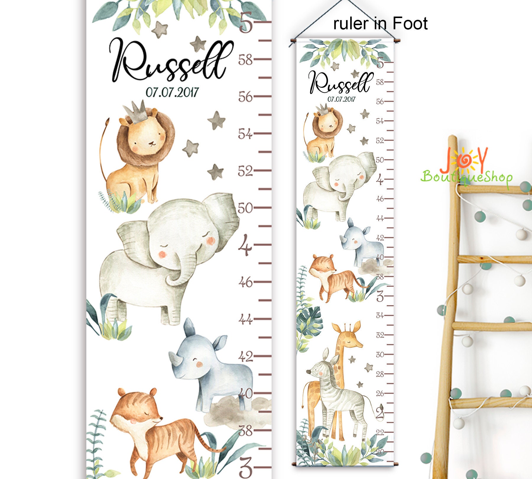 Safari Growth Chart Child height ruler Canvas height chart Etsy