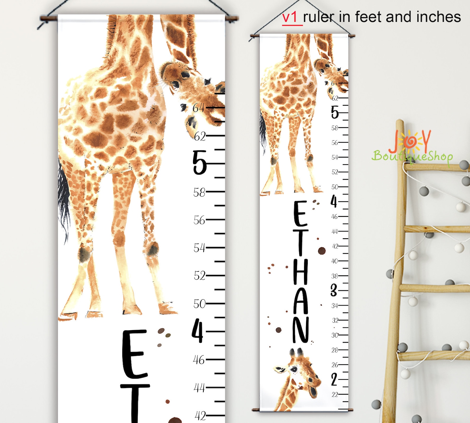 GIRAFFE Growth Chart Personalized Height Chart Canvas Growth Etsy