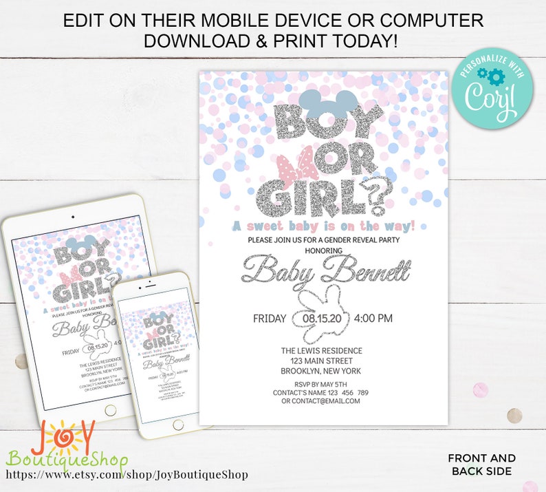 Confetti Gender Reveal Party Invitation Boy or Girl Baby Etsy