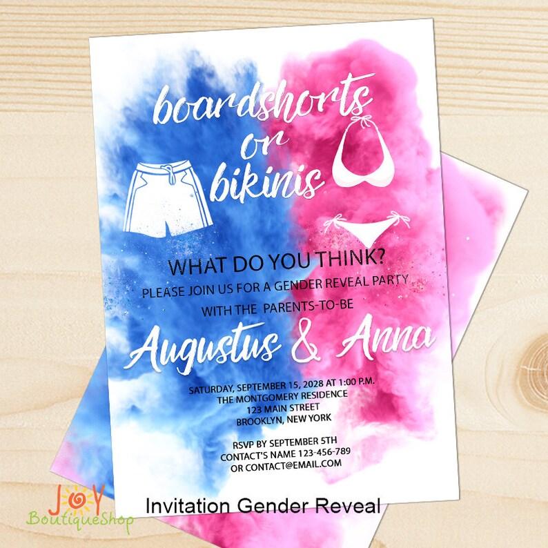 Boardshorts or Bikinis Snapchat Filter Boardshorts or Bikinis Gender Reveal Baby Shower Invitation SnapChat Girl Boy