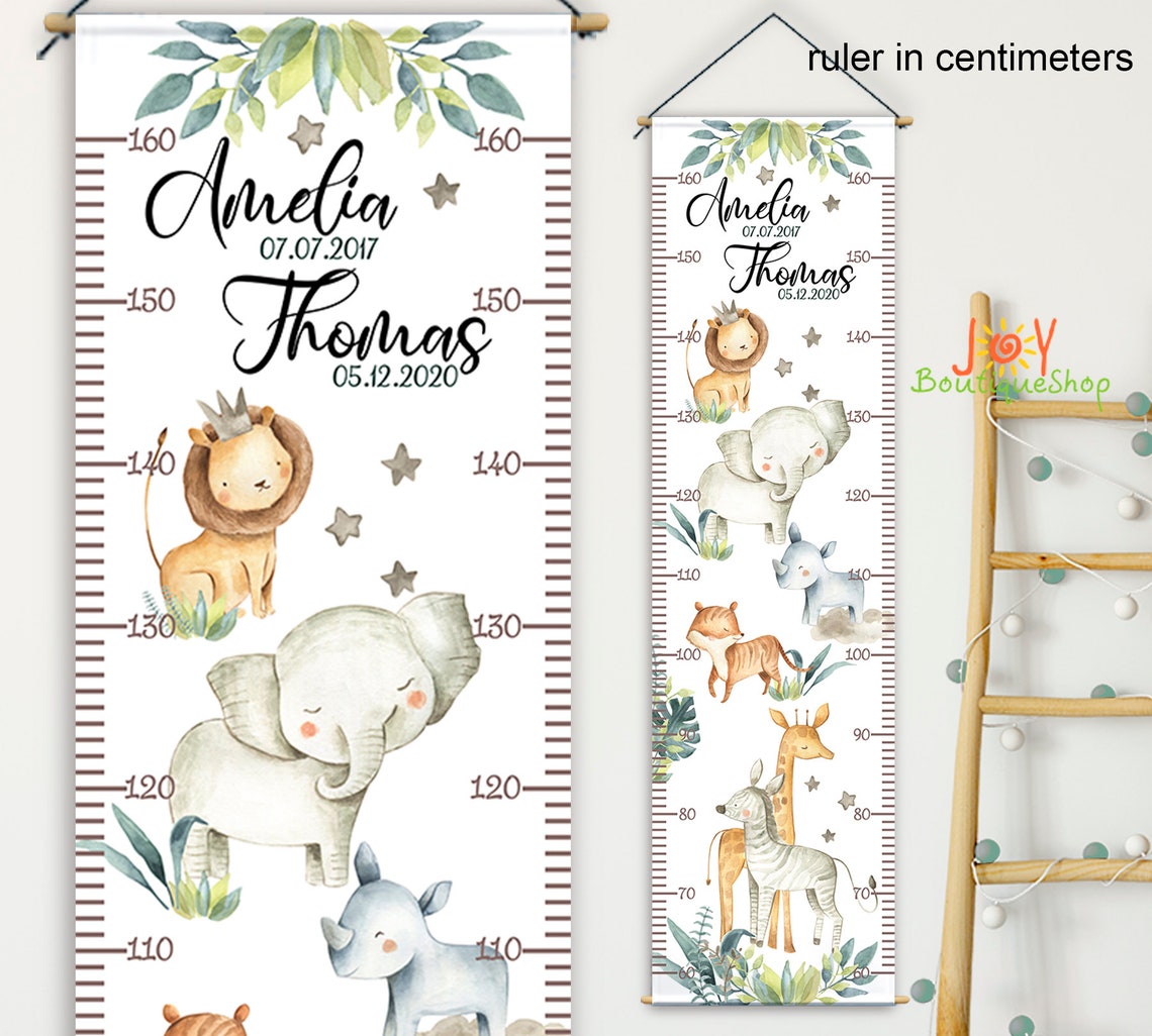 Safari growth chart for two children Child height ruler Etsy