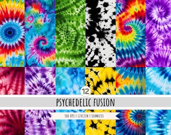 Tie Dye Digital Paper - 12 Designs - SEAMLESS PATTERNS - Digital Backgrounds - Sublimation - Instant Download Commercial Use