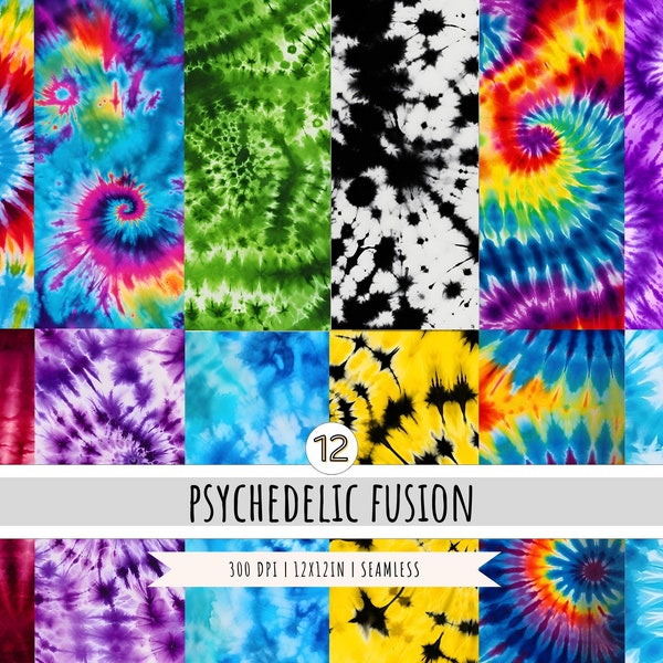 Tie Dye Digital Paper - 12 Designs - SEAMLESS PATTERNS - Digital Backgrounds - Sublimation - Instant Download Commercial Use