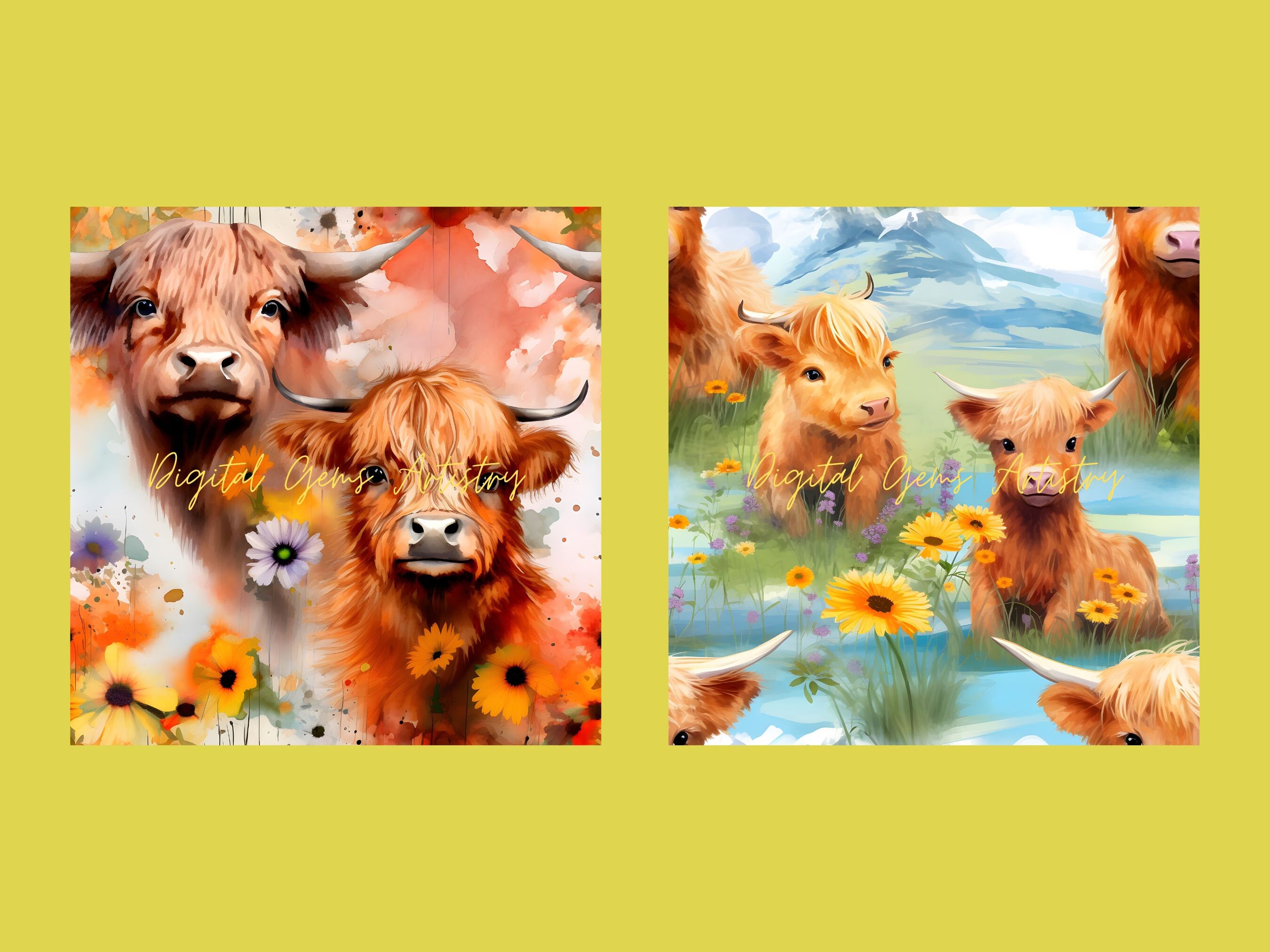 Rgb Cow Alcohol Ink Highland Cow Digital Paper 14 Designs SEAMLESS Patterns ...