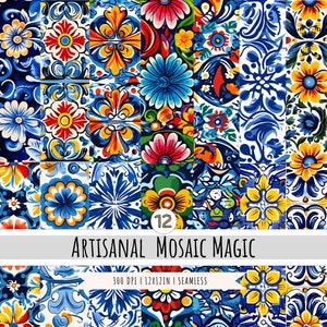 Talavera Tiles - Seamless Digital Paper - 18 Designs - Mexican Tiles - Digital Download Print - Mexican folk art - Commercial Use