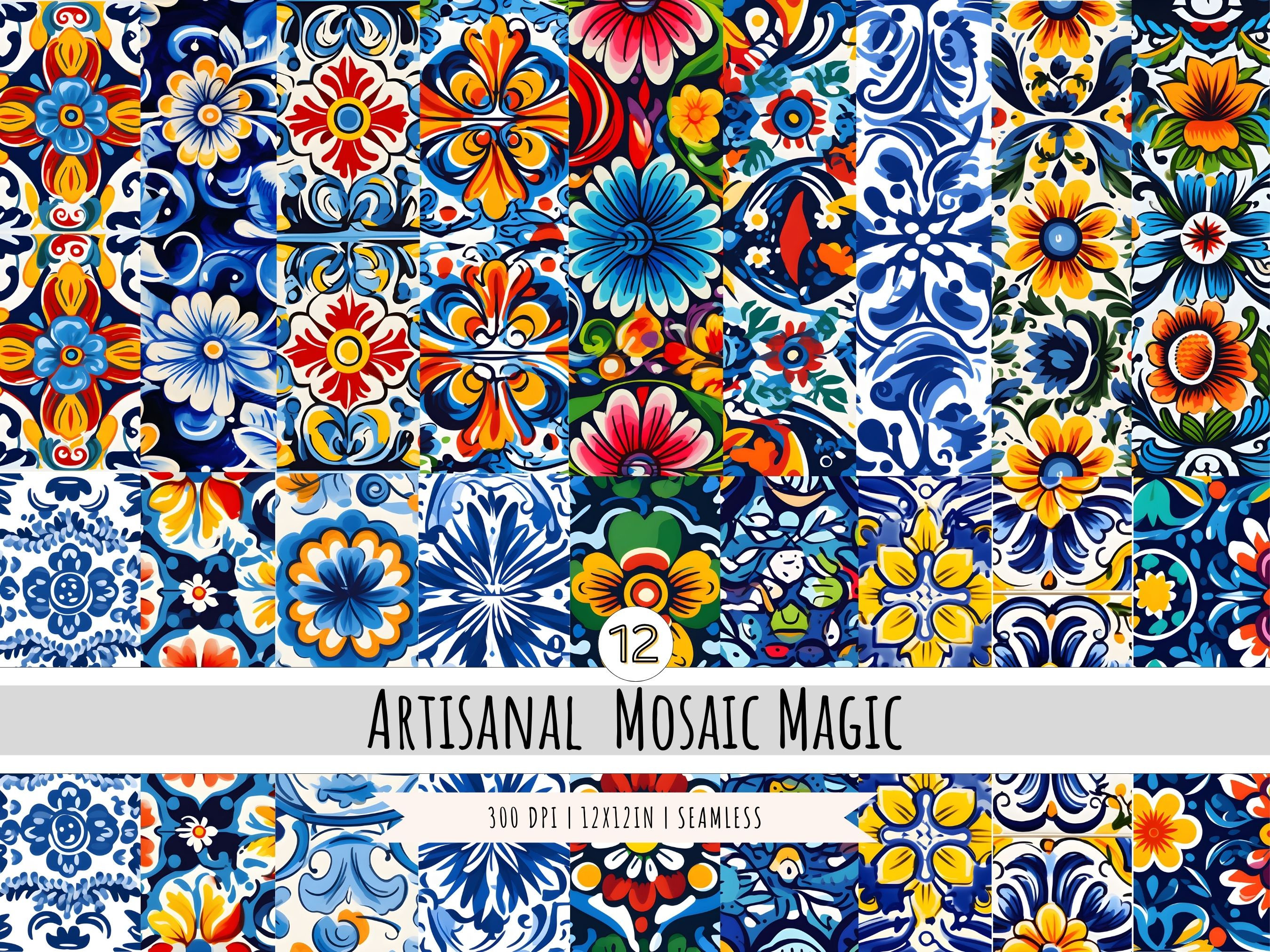 Talavera Tiles - Seamless Digital Paper - 18 Designs - Mexican Tiles - Digital Download Print - Mexican folk art - Commercial Use