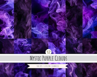 Purple Flames Digital Paper - 12 Designs - Fire Textured - Printable Purple - Scrapbooking - Sublimation - Backgrounds - Commercial use