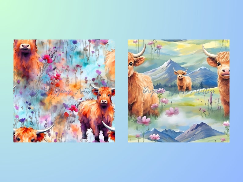 Rgb Cow Alcohol Ink Highland Cow Digital Paper 14 Designs SEAMLESS Patterns ...