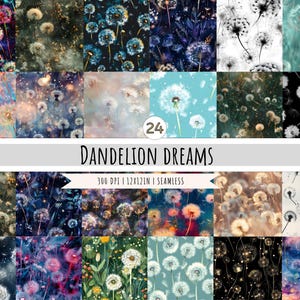 Dandelion Puffs Digital Paper - 24 Designs - SEAMLESS Patterns - Colorful pattern - Dandelion Flowers - 300dpi