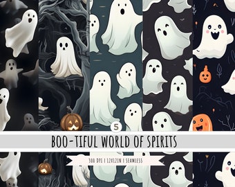 Ghost naadloos patroon - 5 ontwerpen - Halloween achtergrond - Ghost digitaal papier - Spooky sublimatie - Halloween Cute Ghost - commercieel gebruik
