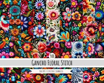 Mexican Embroidery Flowers Digital Paper - 18 Designs - SEAMLESS Patterns - Colorful pattern - Mexican folk art - Mexican embroidery art