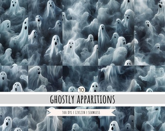 Ghost naadloos patroon, 10 ontwerpen, Halloween achtergrond, Halloween Ghost digitaal papier, Spooky naadloos patroon, Ghost patroon, 300 DPI