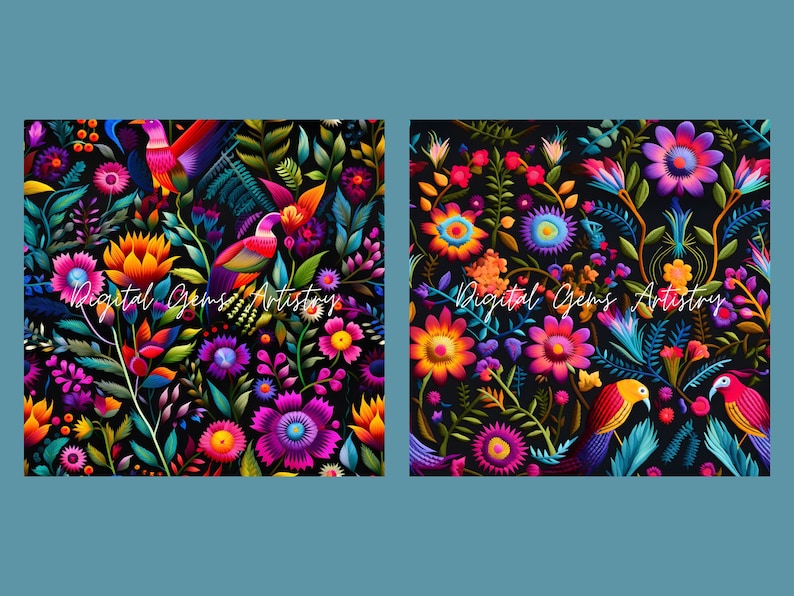 Mexican Embroidery Flowers Digital Paper - 12 Designs - SEAMLESS ...