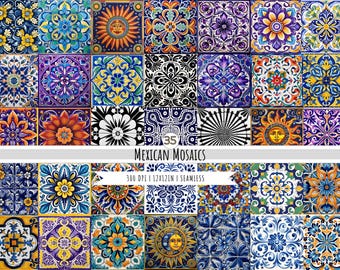 Talavera Tiles - Seamless Digital Paper - 35 Designs - Mexican Tiles - Digital Download Print - Mexican folk Art - Commercial Use