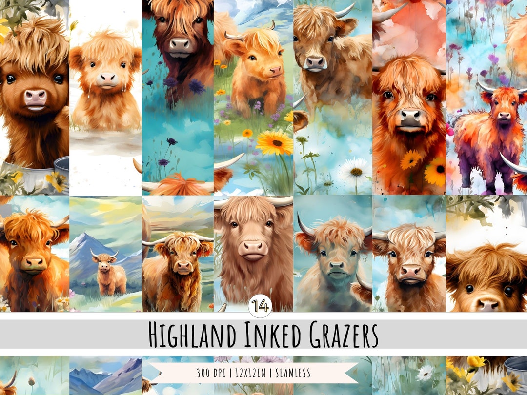 Rgb Cow Alcohol Ink Highland Cow Digital Paper 14 Designs SEAMLESS Patterns ...