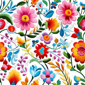 Transparent Background Mexican Embroidery Flowers - 1 Design - SEAMLESS Pattern - Sublimation - Mexican Folk Art - Mexican Embroidery Art