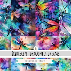 Alcohol Ink Dragonflies Digital Paper 8 Designs SEAMLESS Patterns Sublimation Design Commercial Use Instant Download Fabric Printing RGB