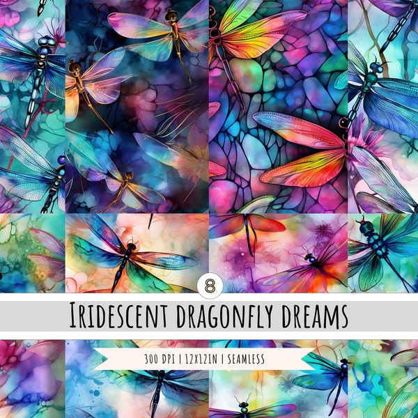 Alcohol Ink Dragonflies Digital Paper 8 Designs SEAMLESS Patterns Sublimation Design Commercial Use Instant Download Fabric Printing RGB