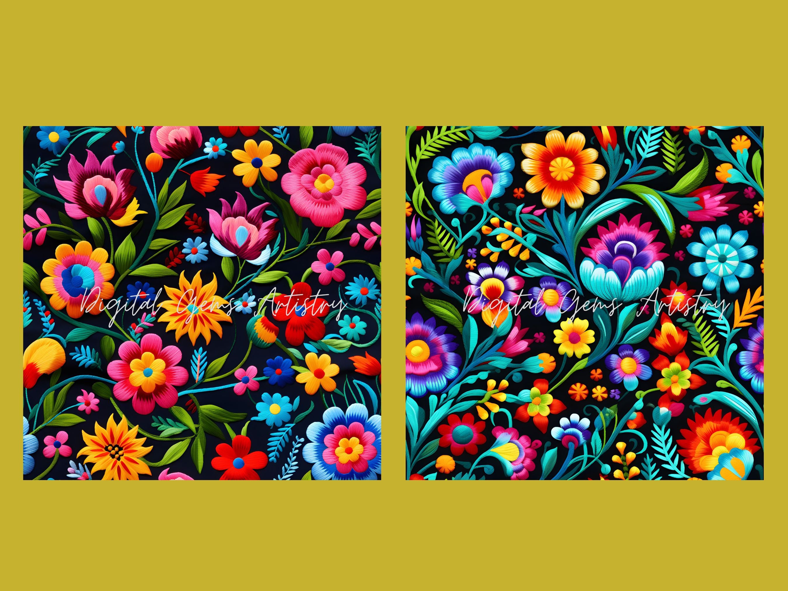 Mexican Embroidery Flowers Digital Paper - 12 Designs - SEAMLESS ...
