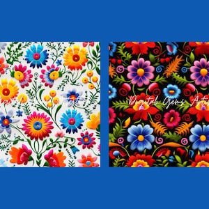Mexican Embroidery Flowers Digital Paper - 12 Designs - SEAMLESS ...