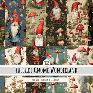 CHRISTMAS RUSTIC Digital Paper - Seamless Patterns - Gnomes - Junk JOURNAL Printable Jpg - Vintage Digital Paper - Scrapbook